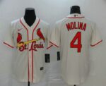 Men's St. Louis Cardinals #4 Yadier Molina Cream Stitched Cool Base  Jersey