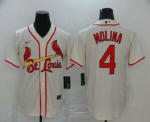 Men's St. Louis Cardinals #4 Yadier Molina Cream Stitched Cool Base  Jersey