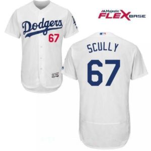 Men's Los Angeles Dodgers #67 Vin Scully White Home Sportscaster Stitched Majestic Flex Base Sportscaster Jersey