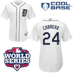 Detroit Tigers #24 Miguel Cabrera White Cool Base w/2012 World Series Patch Stitched Jersey