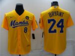 Men's Los Angeles Dodgers Front #8 Back #24 Kobe Bryant Mamba Yellow Cool Base Stitched Jersey