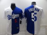 Men's Los Angeles Dodgers #5 Freddie Freeman Royal-White Split Cool Base Stitched Jersey