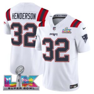 TreVeyon Henderson #32 New England Patriots Super 2025 Bowl LX Patch Retired Game Jersey - White