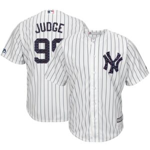 New York Yankees #99 Aaron Judge White Strip New Cool Base 2018 Stars And Stripes Stitched Jersey