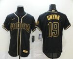 Men's San Diego Padres #19 Tony Gwynn Black With Gold Stitched Flex Base  Jersey