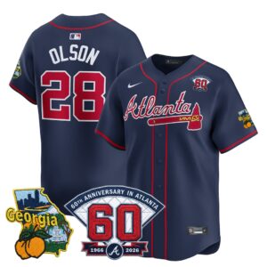 Matt Olson #28 Atlanta Braves 60th Patch Alternate Limited Player Jersey - Navy