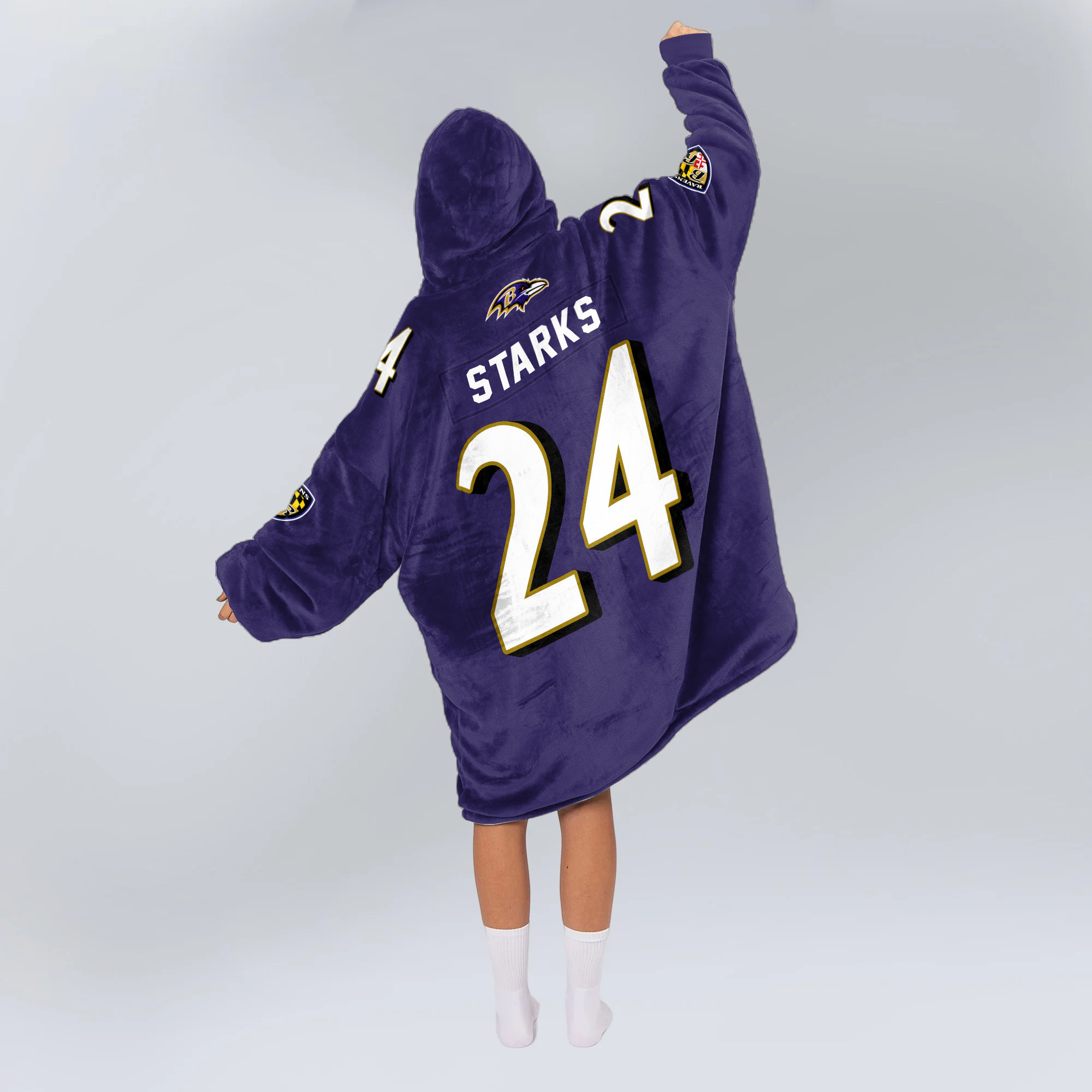 Adult 24 Baltimore Football Unisex Blanket Hoodie - Image 7