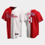 Men's Philadelphia Phillies Split Replica #3 Bryce Harper Red/White Jersey