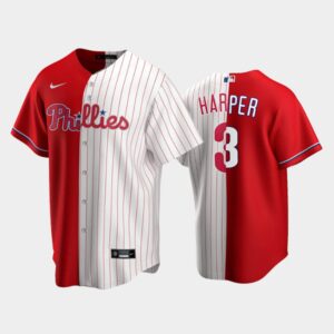 Men's Philadelphia Phillies Split Replica #3 Bryce Harper Red/White Jersey