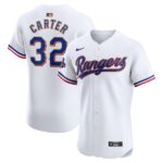 Men's Texas Rangers #32 Evan Carter  White 2024 Gold Collection Elite Player Jersey