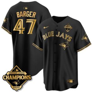 Addison Barger #47 Toronto Blue Jays 2025 American League Champions Jersey Stitched Black Gold
