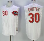 Mitchell And Ness 2000 Cincinnati Reds #30 Ken Griffey White Strip Throwback Stitched Jersey