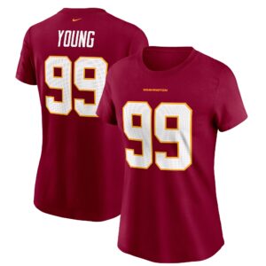 Women's Chase Young Burgundy Washington Football Team Name & Number T-Shirt