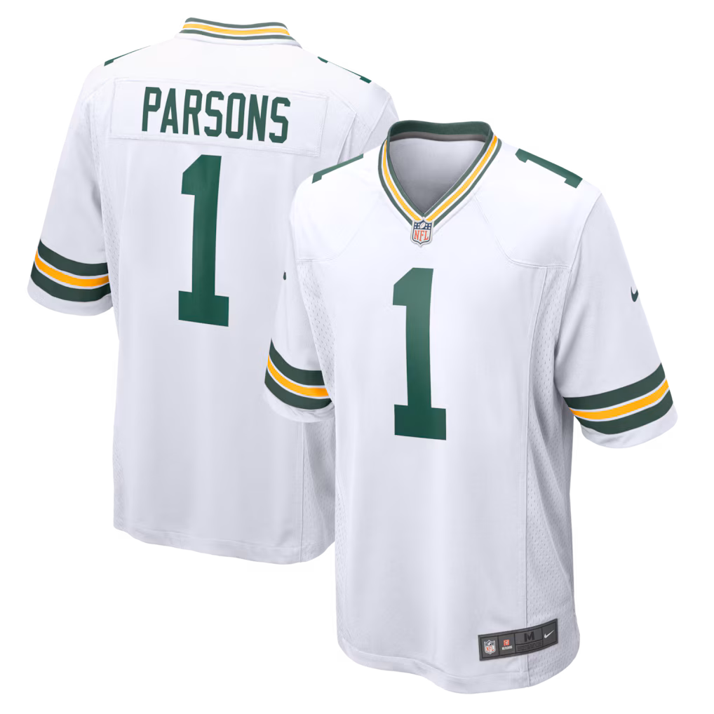 Men's Micah Parsons #1 Green Bay Packers Away Game Jersey-White