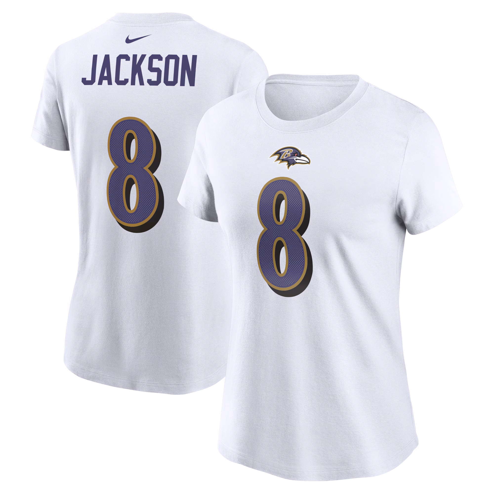 Women's Lamar Jackson White Baltimore Ravens Player Name & Number T-Shirt