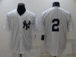 Men's  New York Yankees #2 Derek Jeter White Strip Throwback Cool Base Stitched Jersey