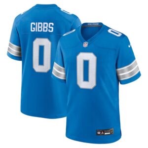 Men's Jahmyr Gibbs Blue #0 Detroit Lions Game Player Jersey