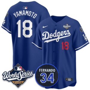 Yoshinobu Yamamoto #18 Los Angeles Dodgers 2025 World Series Home Limited Player Jersey - Blue