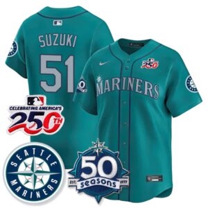 Ichiro Suzuki #51 Seattle Mariners 250th Anniversary & AL West Vapor Premier Limited Jersey - Teal