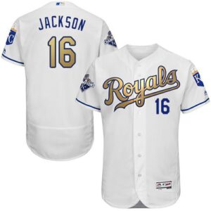 Kansas City Royals #16 Bo Jackson White 2015 World Series Champions Gold Program FlexBase Stitched Jersey