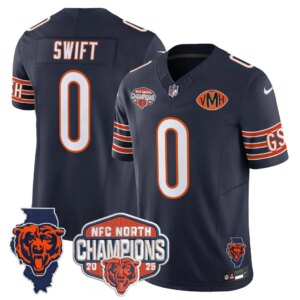 D'Andre Swift #0 Chicago Bears CHI 2025 NFC North Champions Patch Jersey V2 - All Stitched