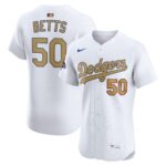 Men's #50 Mookie Betts Los Angeles Dodgers  2025 Gold Collection Elite White Jersey