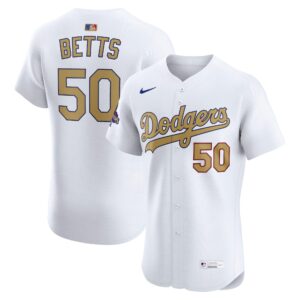Men's #50 Mookie Betts Los Angeles Dodgers  2025 Gold Collection Elite White Jersey