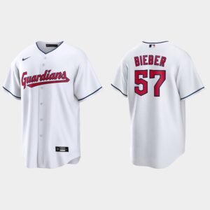 Men's Cleveland Guardians #57 Shane Bieber White Home Jersey