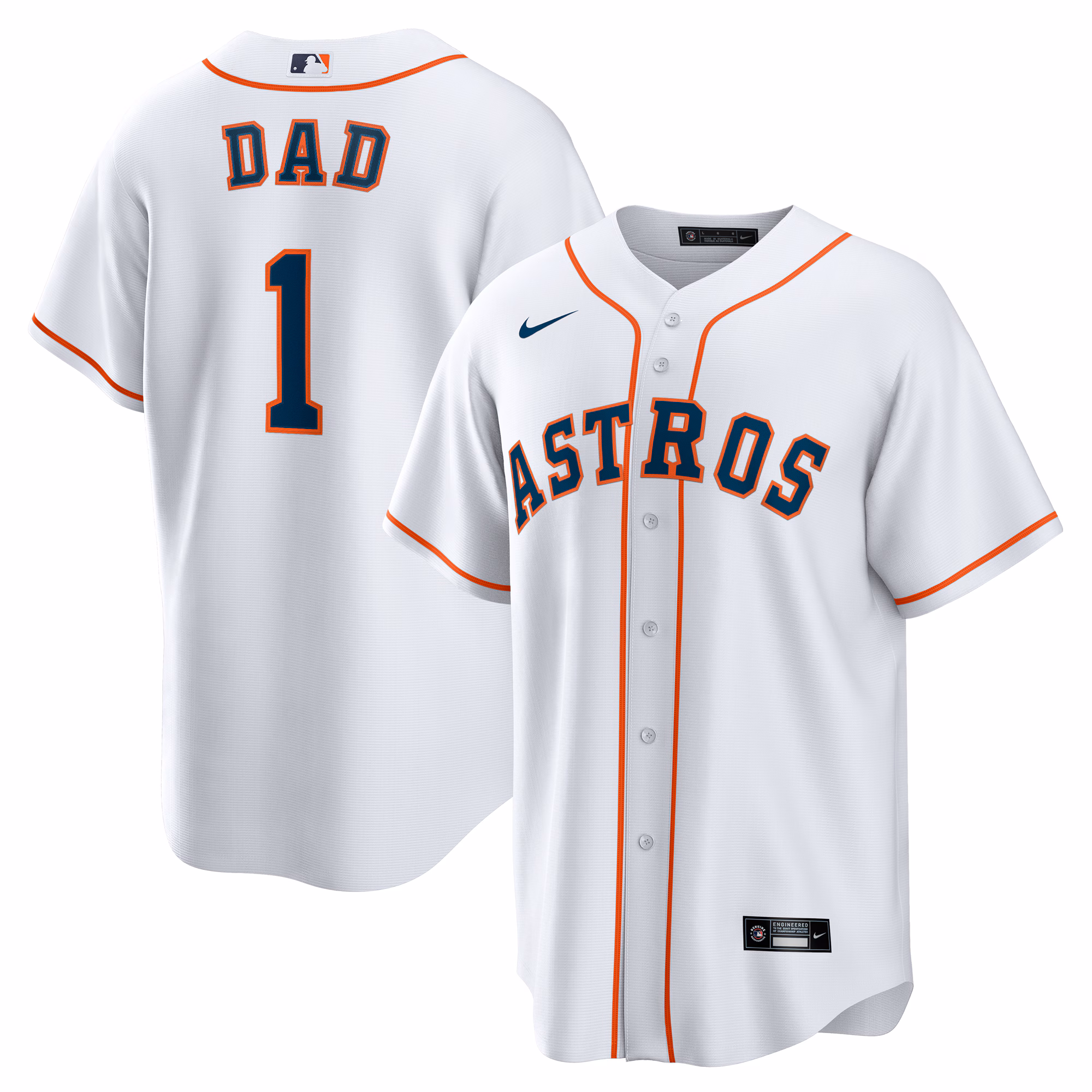 Houston Astros  White #1 Dad Home Replica Jersey