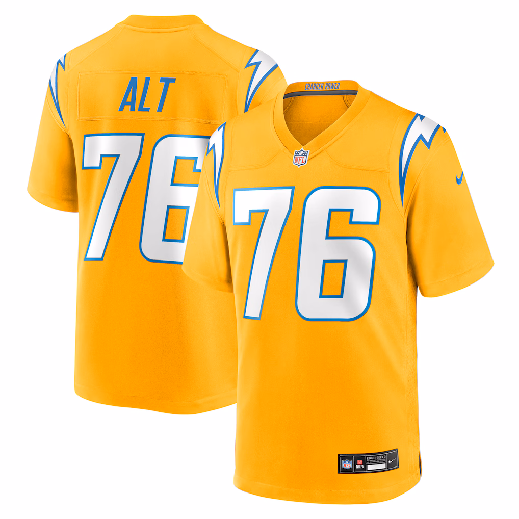 Joe Alt #76 Los Angeles Chargers Alternate Charger Power Game Player Jersey - Gold