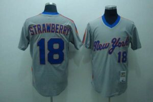 Mitchell And Ness New York Mets #18 Darryl Strawberry Stitched Grey Throwback Jersey