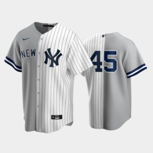 Men's split New York Yankees Home Jersey 45 Gerrit Cole Gray-White Replica