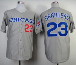 Mitchell And Ness 1990 Chicago Cubs #23 Ryne Sandberg Grey Throwback Stitched Jersey