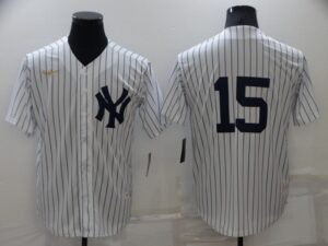 Men's  New York Yankees #15 Thurman Munson White Strip Throwback Cool Base Stitched Jersey
