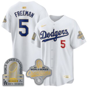 Freddie Freeman #5 Los Angeles Dodgers 9x Champs Gold Collection Stadium Vapor Limited Jersey - All White