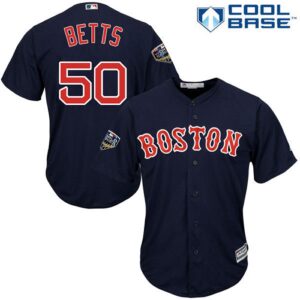 Boston Red Sox #50 Mookie Betts Navy Blue New Cool Base 2018 World Series Stitched Jersey