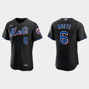 Men's New York Mets #6 Starling Marte Black Alternate Flex Base Jersey