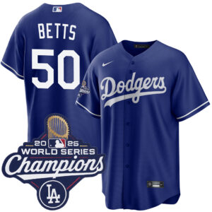 Men's Los Angeles Dodgers Mookie Betts #50 Royal 2025 World Series Champions Alternate Replica Jersey