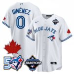 Andrés Giménez #0 Toronto Blue Jays 50th Red Maple Leaf Patch World Series Limited Jersey Stitched - White