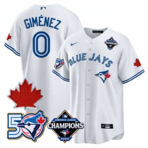 Andrés Giménez #0 Toronto Blue Jays 50th Red Maple Leaf Patch World Series Limited Jersey Stitched - White