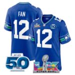 12th Fan #12 Seattle Seahawks Super Bowl LX 50th Season Patch Royal Throwback Player Game Jersey