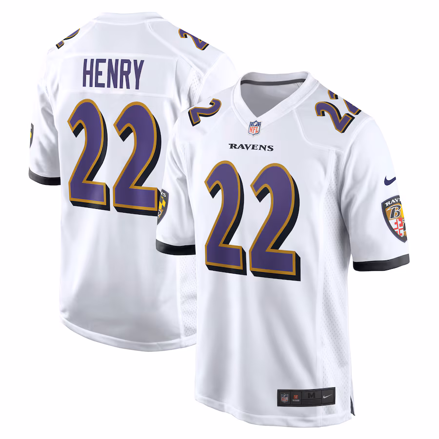 Men's Derrick Henry #22 White Baltimore Ravens White Game Jersey