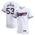 Men's Texas Rangers #53 Adolis Garcia  White 2024 Gold?Collection Elite Player Jersey