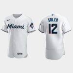 Men's Miami Marlins #12 Jorge Soler White Home Flex Base Jersey