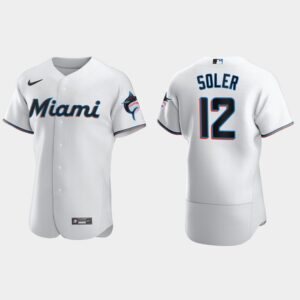 Men's Miami Marlins #12 Jorge Soler White Home Flex Base Jersey