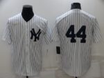 Men's  New York Yankees #44 Reggie Jackson White Strip Throwback Cool Base Stitched Jersey
