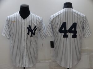 Men's  New York Yankees #44 Reggie Jackson White Strip Throwback Cool Base Stitched Jersey