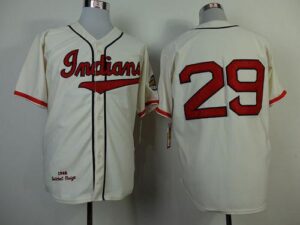 Mitchell And Ness 1948 Cleveland Indians #29 Satchel Paige Cream Throwback Stitched Jersey