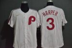 Men's Philadelphia Phillies #3 Bryce Harper White Pinstripe Cool Base Cooperstown Collection  Jersey