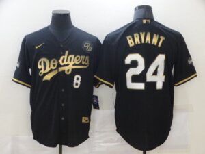 Men's Los Angeles Dodgers #8 #24 Kobe Bryant Black Gold Stitched Cool Base  Jersey